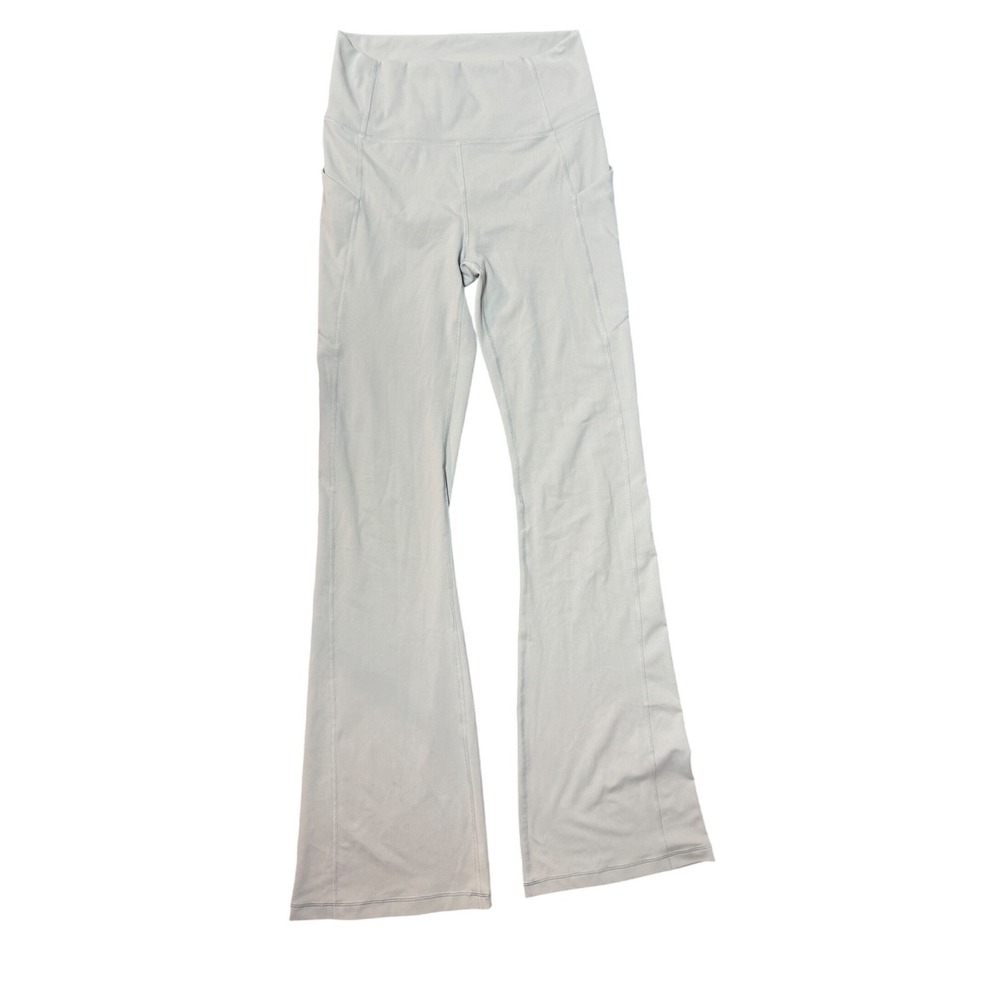 Fabletics PureLuxe High Waisted Flare Leggings Small Sage Green Pockets